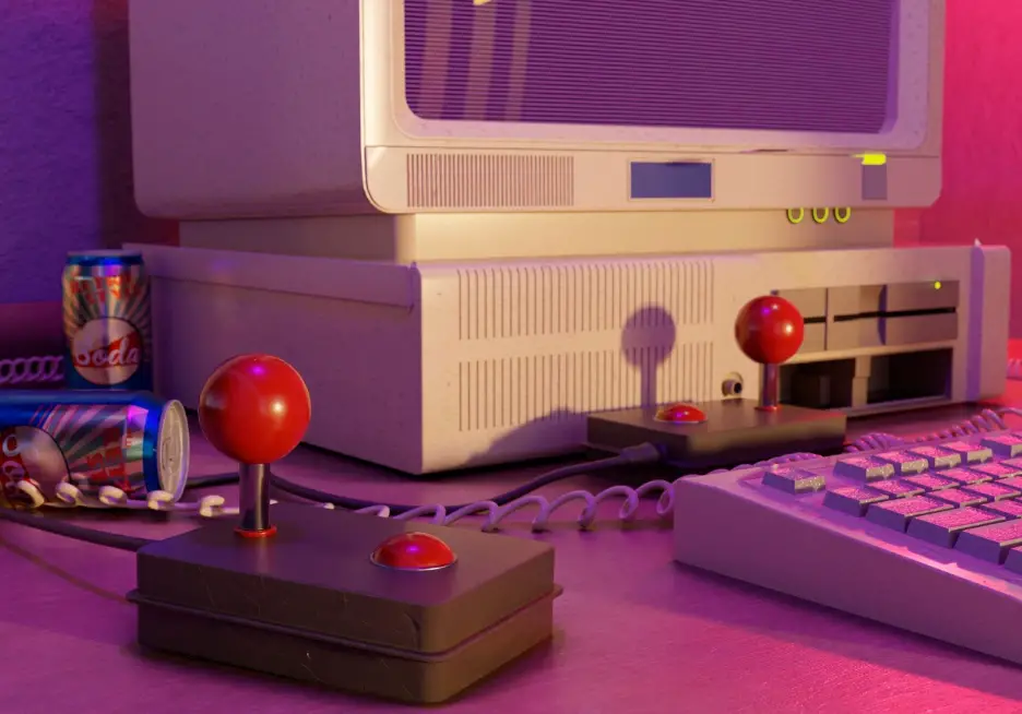 A vintage computer screen with gaming control