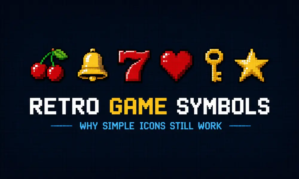 Retro game symbols banner