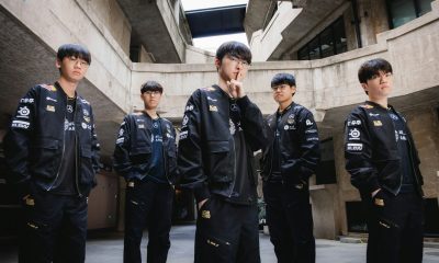 T1 players pose together ahead of the League of Legends Worlds 2025 Quarterfinals